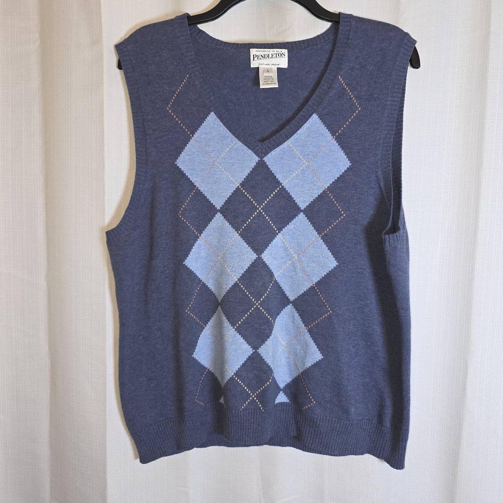 Pendleton Argyle Sweater Vest Mens‎ Cotton Blue Preppy Knitwear Size Large